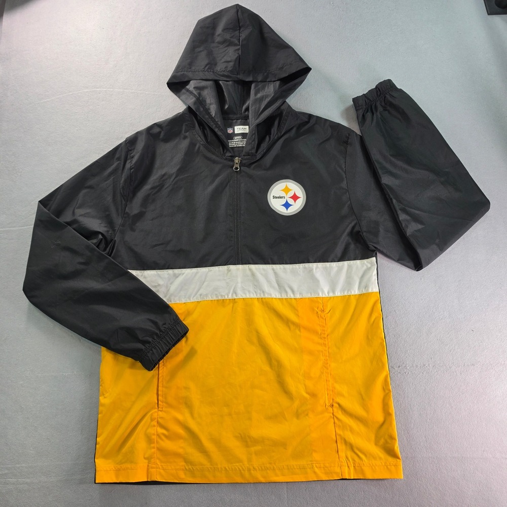 NFL Team Apparel Pittsburgh Steelers Windbreaker Jacket Mens Small Black Gold